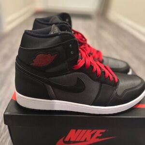 Nike Jordan 1 Men's Black and Red Sneakers